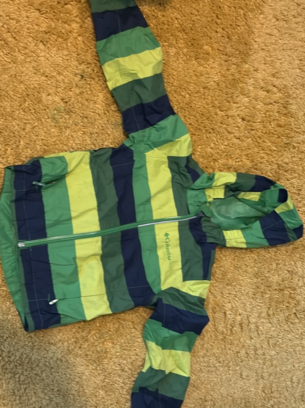 Columbia Kids Green and Navy Striped Hooded Jacket